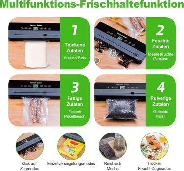 Вакуумний пакувальник Obecilc 7-в-1 з ріжучим ножем, 65 кПа, сухий/вологий режим, 10 пакетів, для дому та ресторану