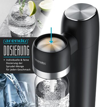 Arendo Soda Maker: Газова вода вдома - содовий напій, пляшка 1000 мл, BPA free, сумісний з CO2 балонами 60 л, чорний