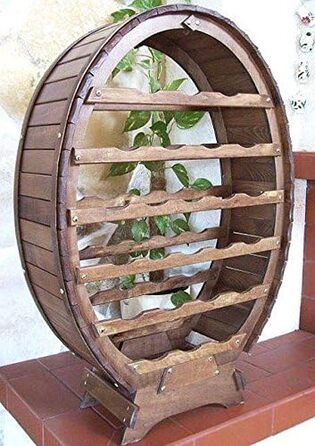 DanDiBo Wine Rack Barrel for 24 Bottles, Brown Stained, Bar Bottle Stand Barrel Bottle Holder Bottle Shelf