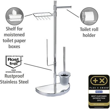 Організатор для ванної кімнати WENKO: підставка для туалетного паперу та щітки, з полицею, з нержавіючої сталі, 34 x 84,5 x 18 см