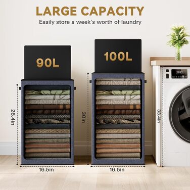 SOLEDI 100L Laundry Basket, Laundry Hamper with Lid and Laundry Bag - Large Laundry Sorter for Bathroom, Bedroom, Laundry Room, Children's Room