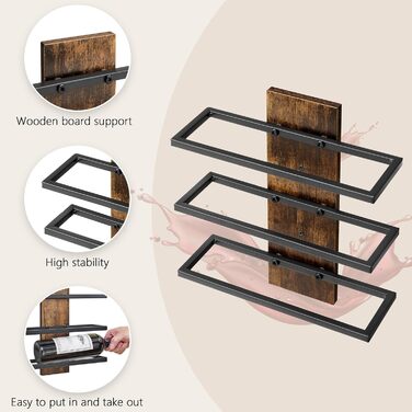 Металева полиця для вина FAVOOSTY на стіну, 3 яруси, чорна - для вітальні, спальні, винного підвалу