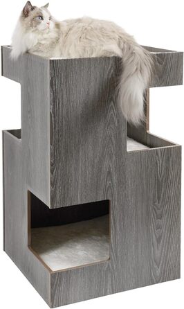 Преміум будиночок для котів з дерева, замок-вежа з ліжками, 50x50x80 см, антрацит