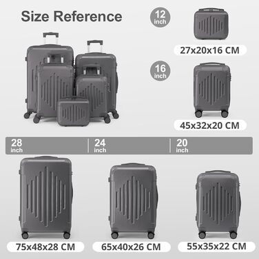 Набір валіз LALAHO 4 шт. з ABS, сірий, з телескопічним ручками, ручна поклажа
