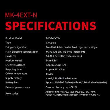 Makro спалах Meike MK-14EXT-N з LED AF Assist для камер Nikon (D5100, D3200, D3300, D5200, D90, D850, D3500)