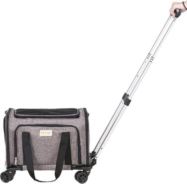 Тролей для собак VEVOR, складаний рюкзак для собак до 15,8 кг, переноска з оксфордської тканини 600D, 4 колеса, кишені для зберігання, ідеально для подорожей на авто та виїздів (сірий, 11 кг)