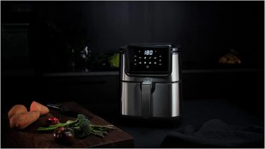 AEG AF6-1-4ST Hot Air Fryer / Frying / Grilling / Roasting / Baking with little to no oil / 8 programs / 3.5 l capacity / dishwasher safe / LED touch display / programmable / Stainless steel, Grey Stainless Steel 3.5l Capacity Series 6000