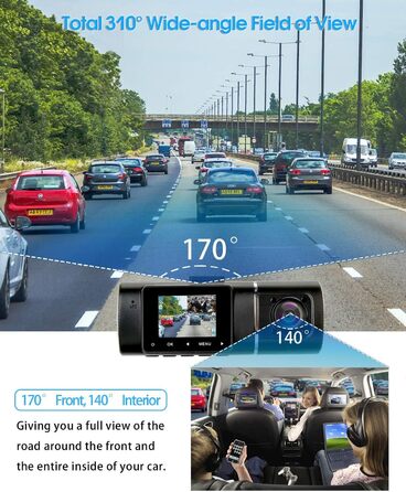 Dashcam Abask J05: Автомобільна камера 1080P з SD 32GB, 310° кут огляду, Park Watch, HDR, Інфрачервоне нічне бачення, G-сенсор, Loop Recording