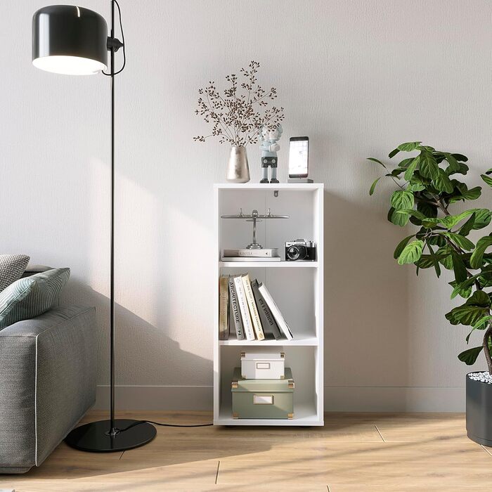 Білий книжковий стелаж KOMTO Regal 80 см, 3 полиці, регульована висота, 80x90x24 см, для книг і зберігання