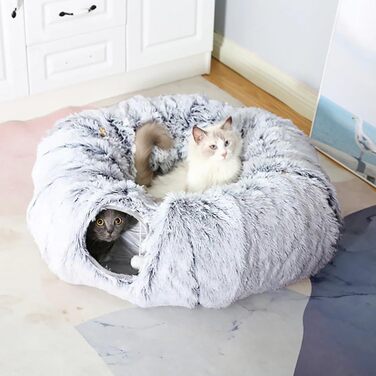 Туннель для котів Caliyo з місцем для сну, інтерактивна іграшка для котів, сірий (85×26 см)