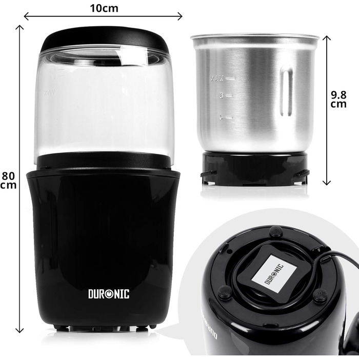 Електрична кавомолка Duronic CG250, 250 Вт, 75 г, для кавових зерен, спецій, трав, горіхів і зернових