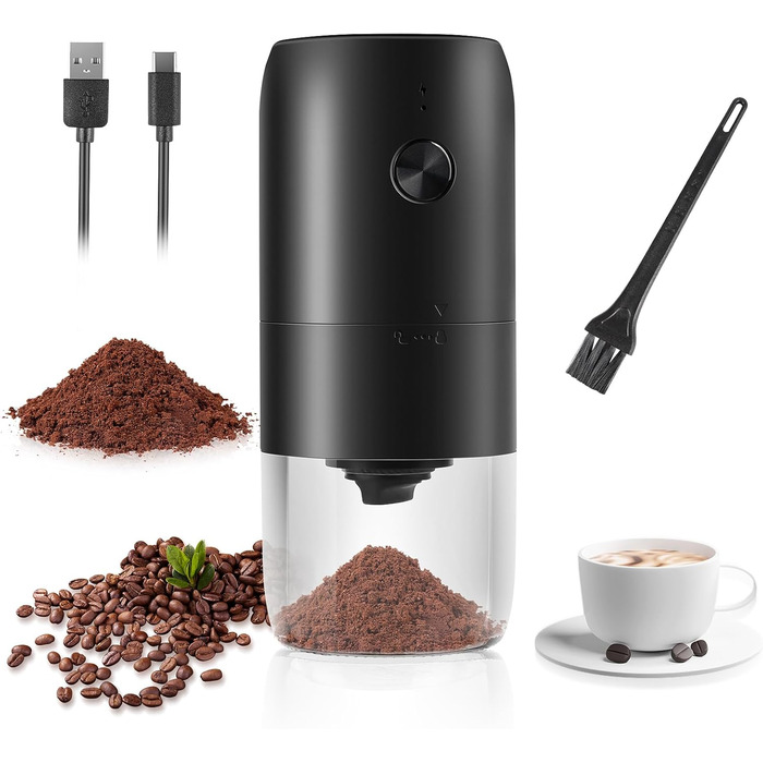 Weinsamkeit Coffee Grinder, USB Rechargeable Electric Coffee Grinder with Ceramic Burr Grinder Adjustable Coarseness Espresso Coffee Grinder Portable Electric Grinder for Coffee Beans Spices Beans