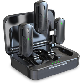 Technaxx Dual Wireless Mini Мікрофонний Набір TX-301 – 2 бездротові петличні мікрофони з шумозаглушенням, USB-C приймач, зарядний кейс, кліпса – для подкастів та запису звуку