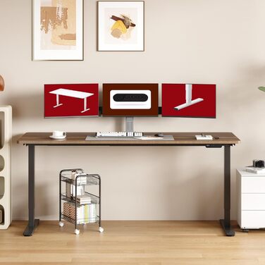SANODESK Регульований стіл 200x80 см з 2 моторами, стабільний електричний піднятно-опусканий стіл, функція пам'яті (чорний+коричневий)