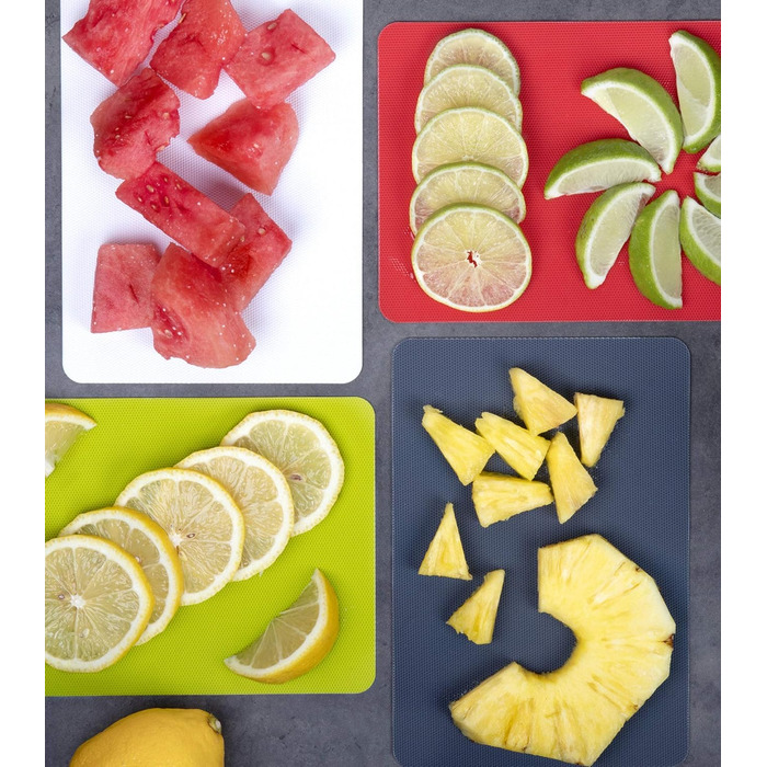 Килимок для обрізної дошки Dexas, 4 шт., 14 x 20 см, нековзкий, для кухні (сірий, червоний, білий, зелений)