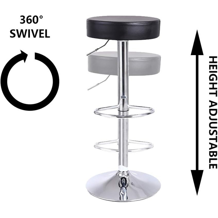 KKTONER Adjustable Height Swivel Bar Stool - PU Leather Office/Spa Work Chair - Black