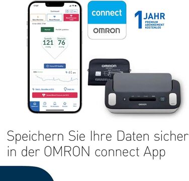 OMRON Complete - точний тонометр на плече з функцією ЕКГ для вимірювання тиску та скринінгу фібриляції передсердь вдома | 22-42 см | клінічно перевірений | з мобільним додатком