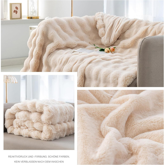 М'яка декоративна ковдра Ergocar з штучного хутра кролика, 180х200 см, кольору абрикос
