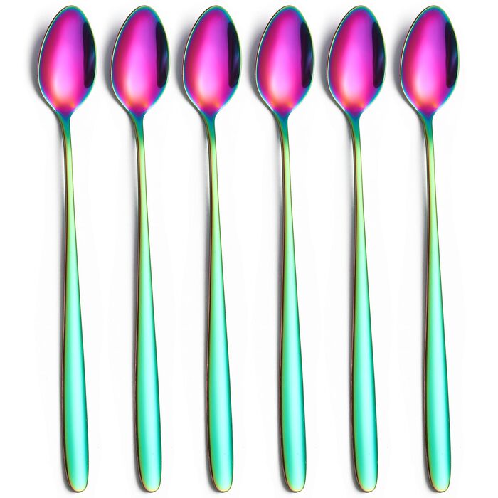 Набір ложок для лате макіато, 6 шт., 19.8 см, нержавіюча сталь. Ідеально для кави, коктейлів, десертів