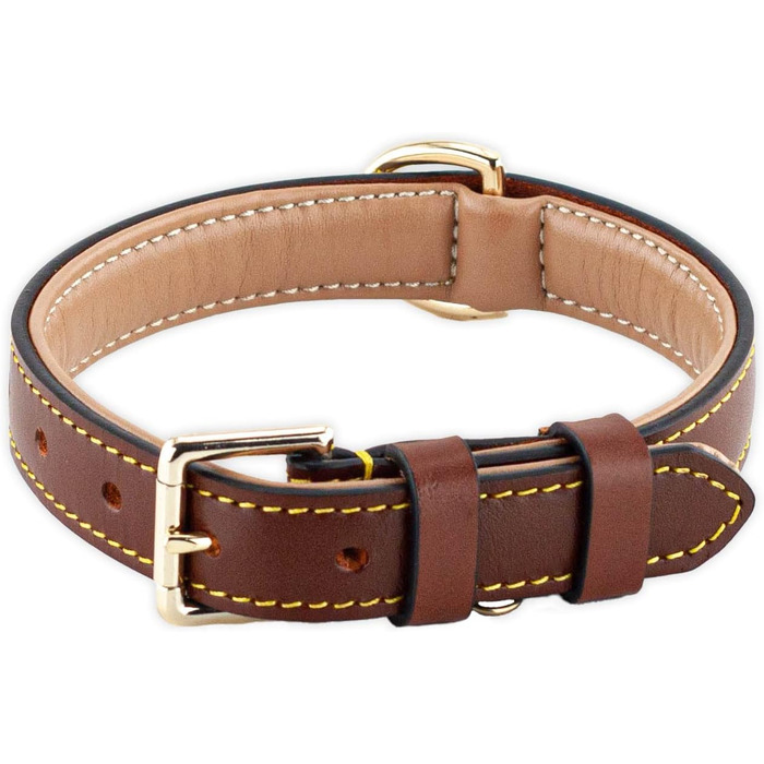 Нашийник для собак Brute Strength з натуральної шкіри, чорний, з чорними швами (M, 36-43 см)