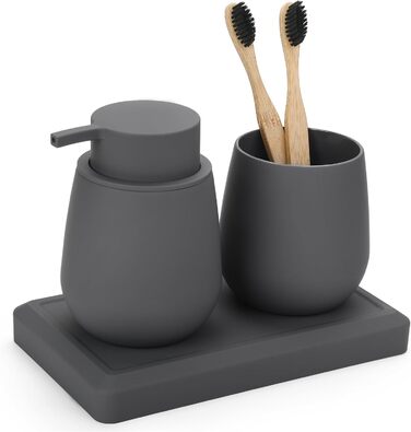 Сучасний набір для ванної кімнати AJEUNGAIN сірого кольору: мильниця, стакан для зубної пасти, піднос. 3 предмети.