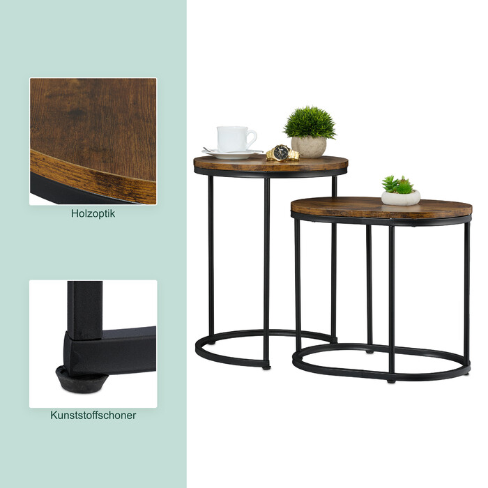 Relaxdays Set of 2 Side Tables - Industrial Design