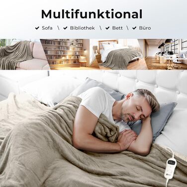 Електрична ковдра Balter з автоматичним вимкненням - 10 режимів нагріву та таймер до 10 годин - М'який фланель та плюш - Ковдра для обігріву (Сірий, 160x120 см)