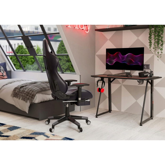 Ігровий стіл 100-113x60x75 см з RGB-підсвіткою, карбоновим покриттям та килимком 80x30 см для геймерів