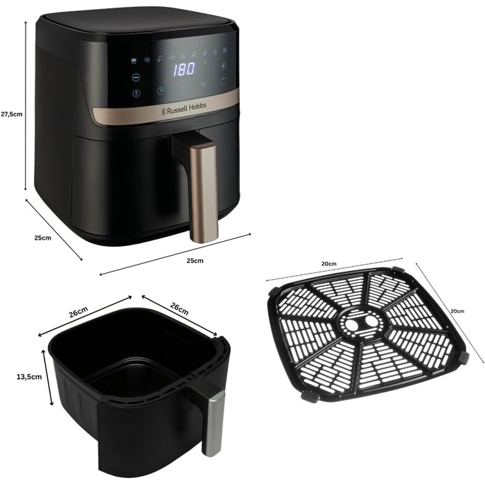 Russell Hobbs Rapid Air Fryer 4.3L - Quiet & Compact Air Fryer with 9 Programs, Touchscreen, Grill, Bake & Fry