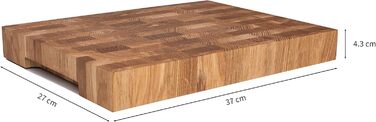 Дошка для нарізання 37×27×4,3 см із цільного торцевого дуба, антисептична, з ручками та силіконовими ніжками, міцна кухонна дошка Hackblock