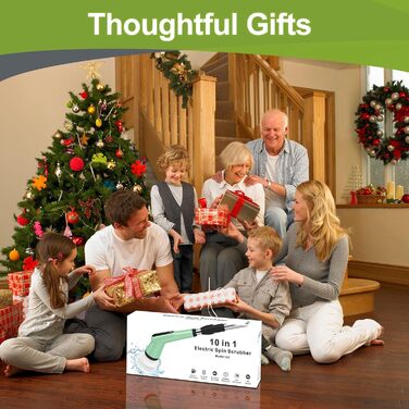 Електрична щітка для прибирання з 7 насадок, водонепроникна IPX7, регульована ручка, для ванної, кухні, підлоги, авто (білий/зелений)