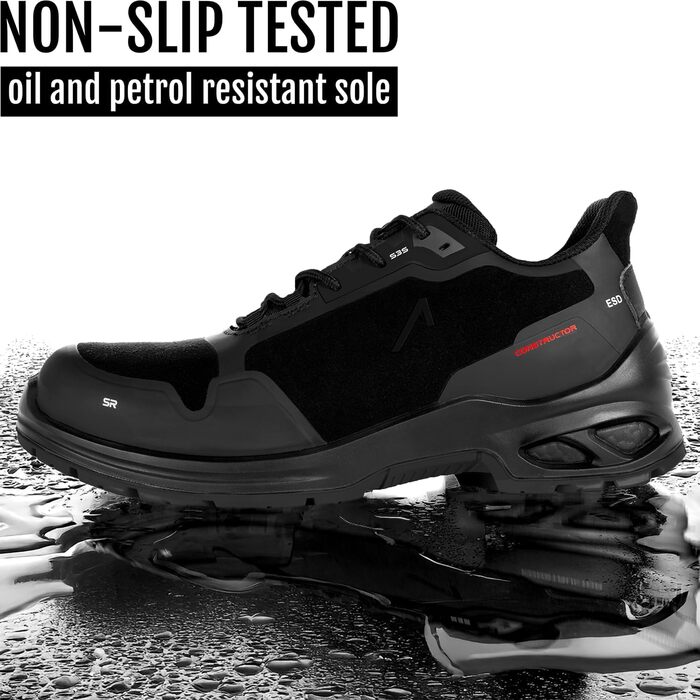 Робочі черевики ACE Constructor S3 - легкі, неслизькі та водонепроникні - захисні черевики для жінок та чоловіків, білі (45 EU, чорний)