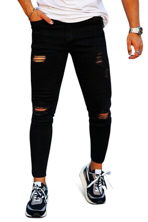 Чоловічі рвані джинси GINGTTO Skinny Stretch Denim Slim Fit, чорні, 32W/30L