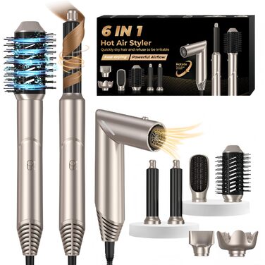 Фен-щітка Air Styler 5 в 1: мультистайлер для волосся, 1000W, чорний (6 в 1: платиново-золотий)