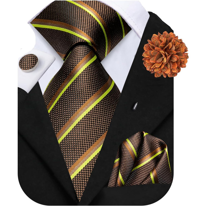 Чоловіча краватка Hi-Tie з краватковою брошюрою та краватковою застібкою (коричневий смугастий)