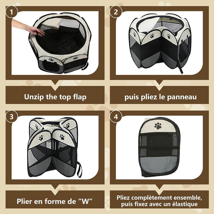 Вольєр для цуценят/кошенят, складаний, чорний, водонепроникний, портативний, з сіткою, 72x72x45 см