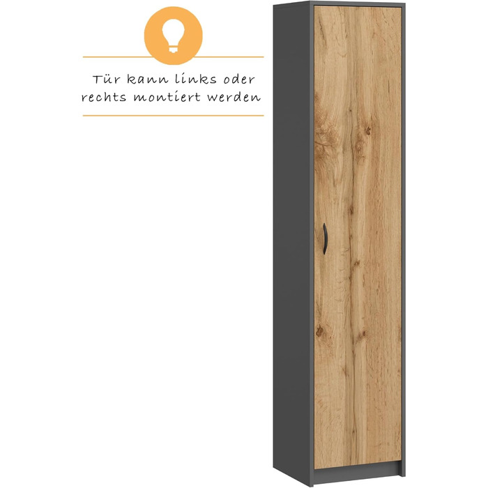 Bookshelf Wardrobe Shelf White 40cm wide 180cm high Cabinet Organizer Multi-purpose Cabinet with 4 adjustable shelves Filing cabinet Shelf Wall narrow Wood for bedroom hallway basement office (Anthracite Oak)