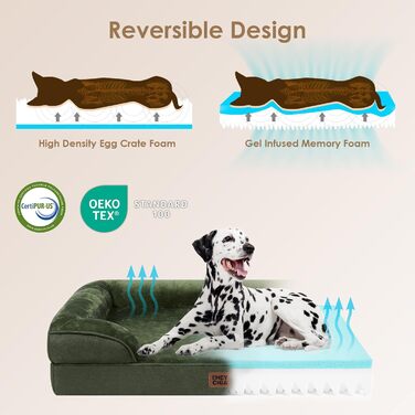 Ортопедичне ліжко для собак EHEYCIGA, 89x56 см, Memory Foam, для собак середніх та маленьких порід, вологостійке, з високим бортиком, темно-зелене
