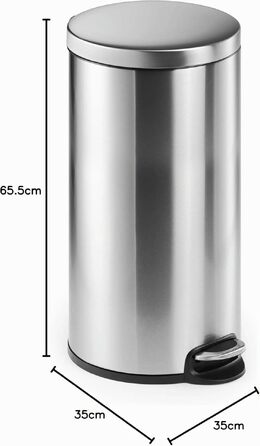 Сміттєвий відер з педаллю Durable 12Л/30Л, круглий металевий кошик із системою плавного закриття та виймаючим внутрішнім відром, нержавіюча сталь