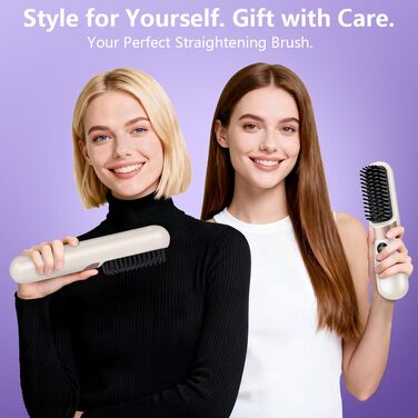 Бездротова випрямляч для волосся LOPHE - щітка-випрямляч з LED-дисплеєм, 3 температурні режими, акумулятор, для волосся та бороди, білий