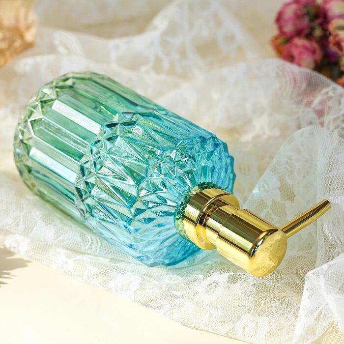 Скляний диспенсер для рідкого мила YunNasi - наповнюваний, для кухні, ванної кімнати, пральні (зелений, блакитно-зелений)