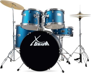 XDrum Semi 22' Standard барабанна установка Satin Blue Sparkle (22' BD, 12' TT, 13' TT, 16' FT, 14' SD) з навчальним посібником, блакитний колір