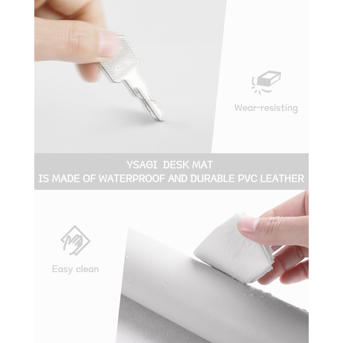 Офісний килимок для миші та столу YSAGi з екошкіри, 80x40 см, білий. Підкладка під мишу та ноутбук для офісу та дому