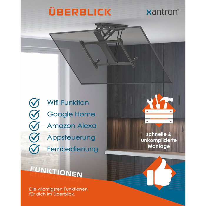 Електричний стельовий кронштейн для телевізора Xantron DEHA-600E 32-70 дюймів VESA до 600x400 мм, до 35 кг з пультом