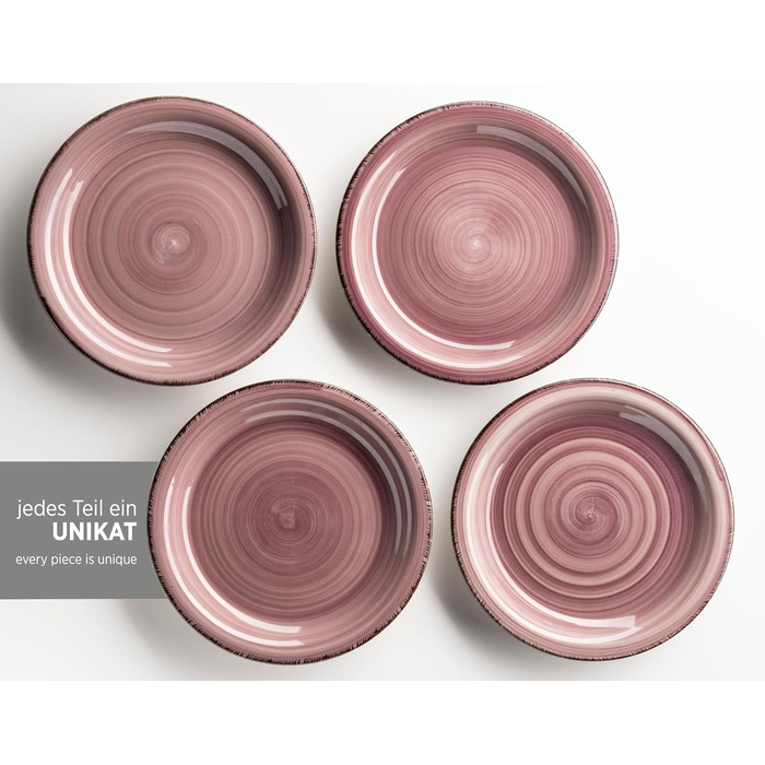 MÄSER 931951 Bel Tempo II, 12-piece tableware set for 6 people with a modern vintage look, hand-painted in the Berry purple hue, stoneware.