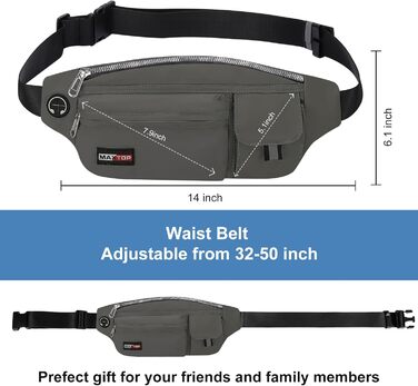 MAXTOP Поясна сумка на пояс для чоловіків та жінок, спортивна, водонепроникна, для подорожей, фітнесу, йоги, бігу (Світло-сіра)