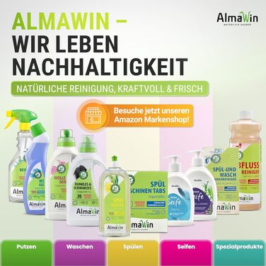 Рідкий засіб для прання кольорових речей AlmaWin Color з ароматом липи, екологічний та веганський, 1.5 л (80 прань), 30-60°C