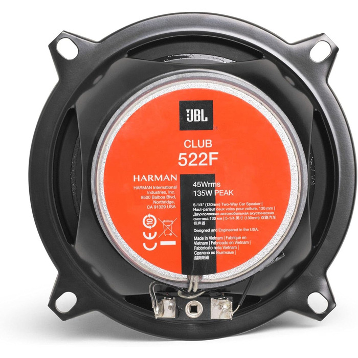 Автомобільні динаміки JBL Club 522F 135 Вт 13 см, 2-смугові, чорні, Harman Kardon
