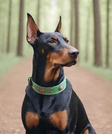 Leather Dog Collar, 5 cm Wide Robust Genuine Leather Collar, Handcrafted, Soft and Luxurious, Striking Best Choice for Large and Medium Dog Breeds (42-52 cm, green)
