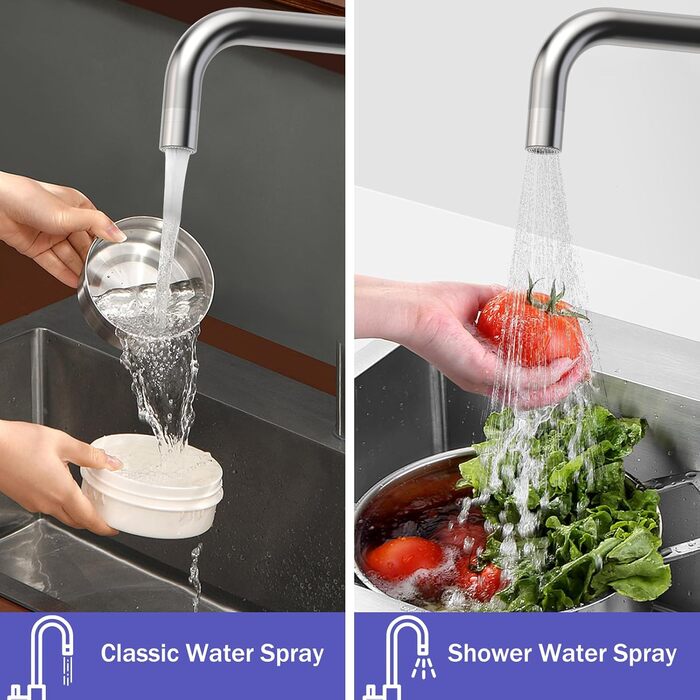 Змішувач кухонний висувний з нержавіючої сталі, 360° поворот, 4 режими, високий вилив, для мийки, ABS-розпилювач, G3/8 з'єднання (тільки для EU)